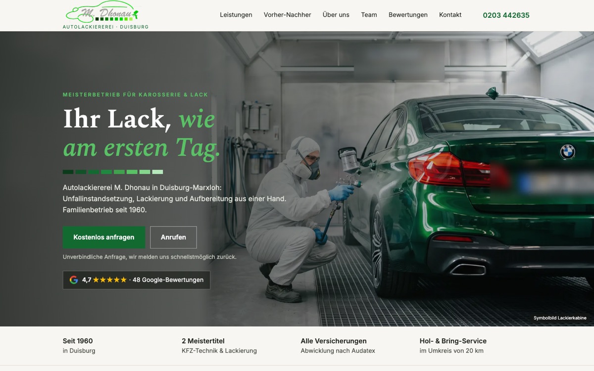 Website Autolackiererei Dhonau &ndash; Desktop