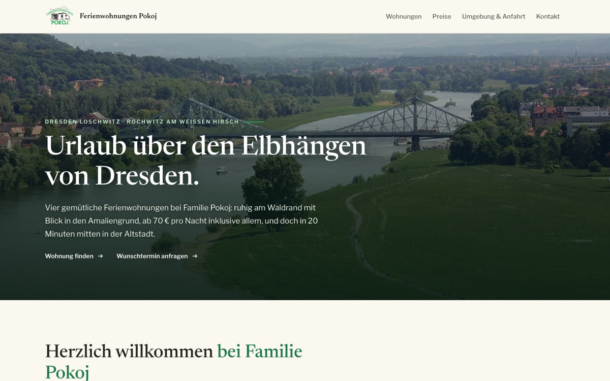 Website FeWo Pokoj &ndash; Desktop