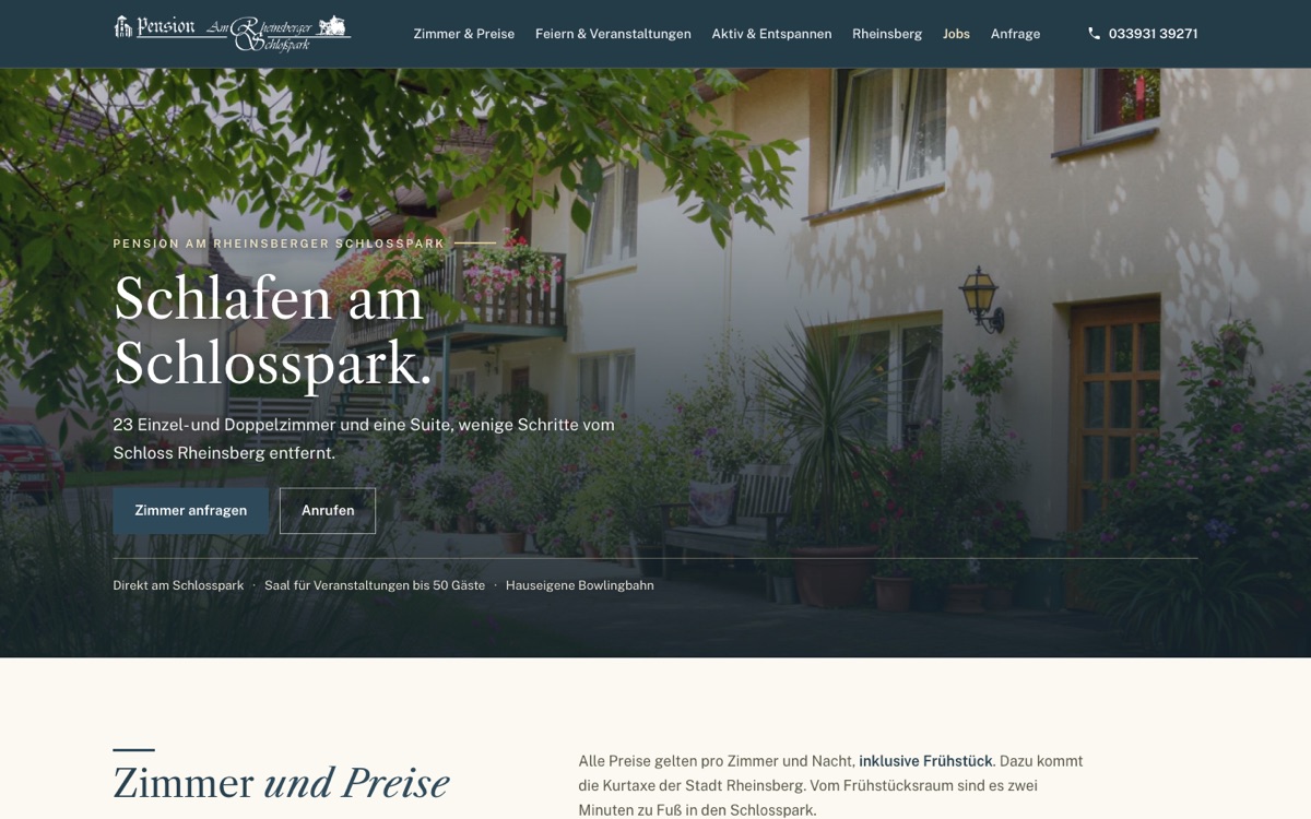 Website Pension Am Schlosspark &ndash; Desktop