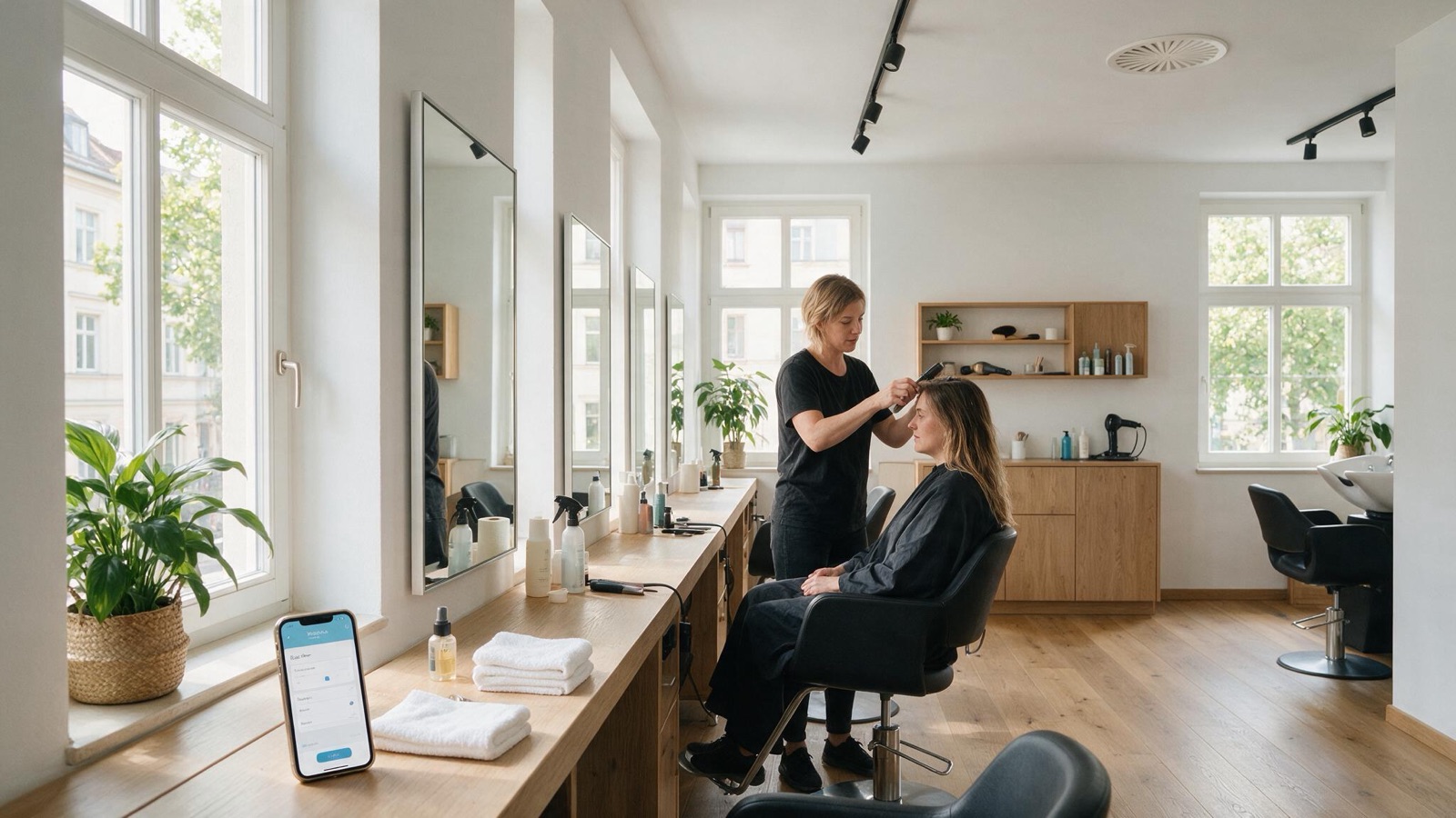 Moderne Webseite eines Friseursalons mit Preisliste und Online-Terminbuchung auf Laptop und Smartphone