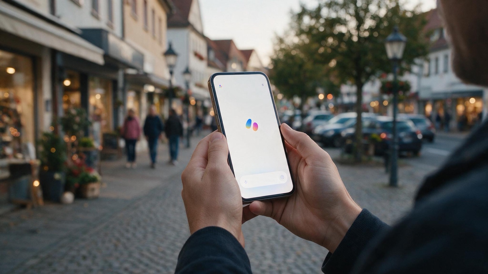 Handwerker prüft auf dem Smartphone, ob ChatGPT seinen Betrieb empfiehlt