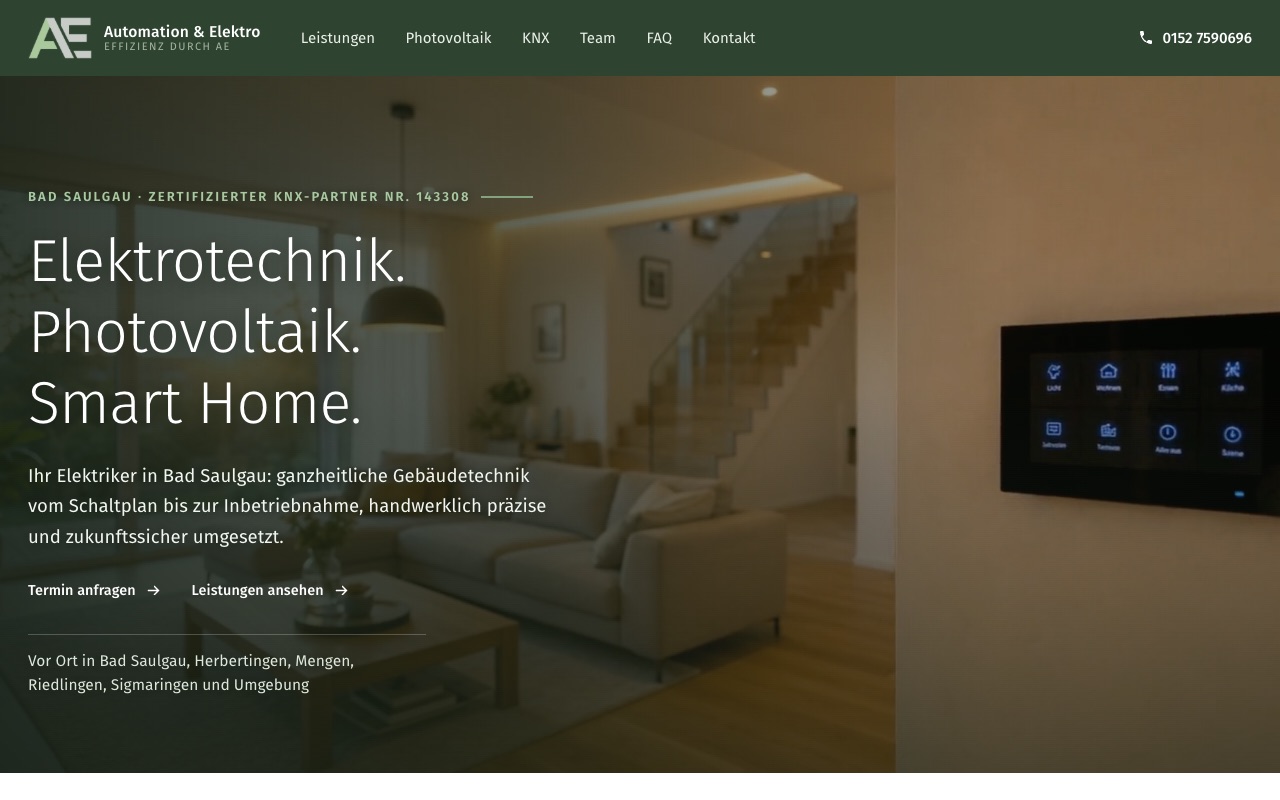 Startseite von automation-elektro.de, Elektrobetrieb in Bad Saulgau, gebaut von Strivera