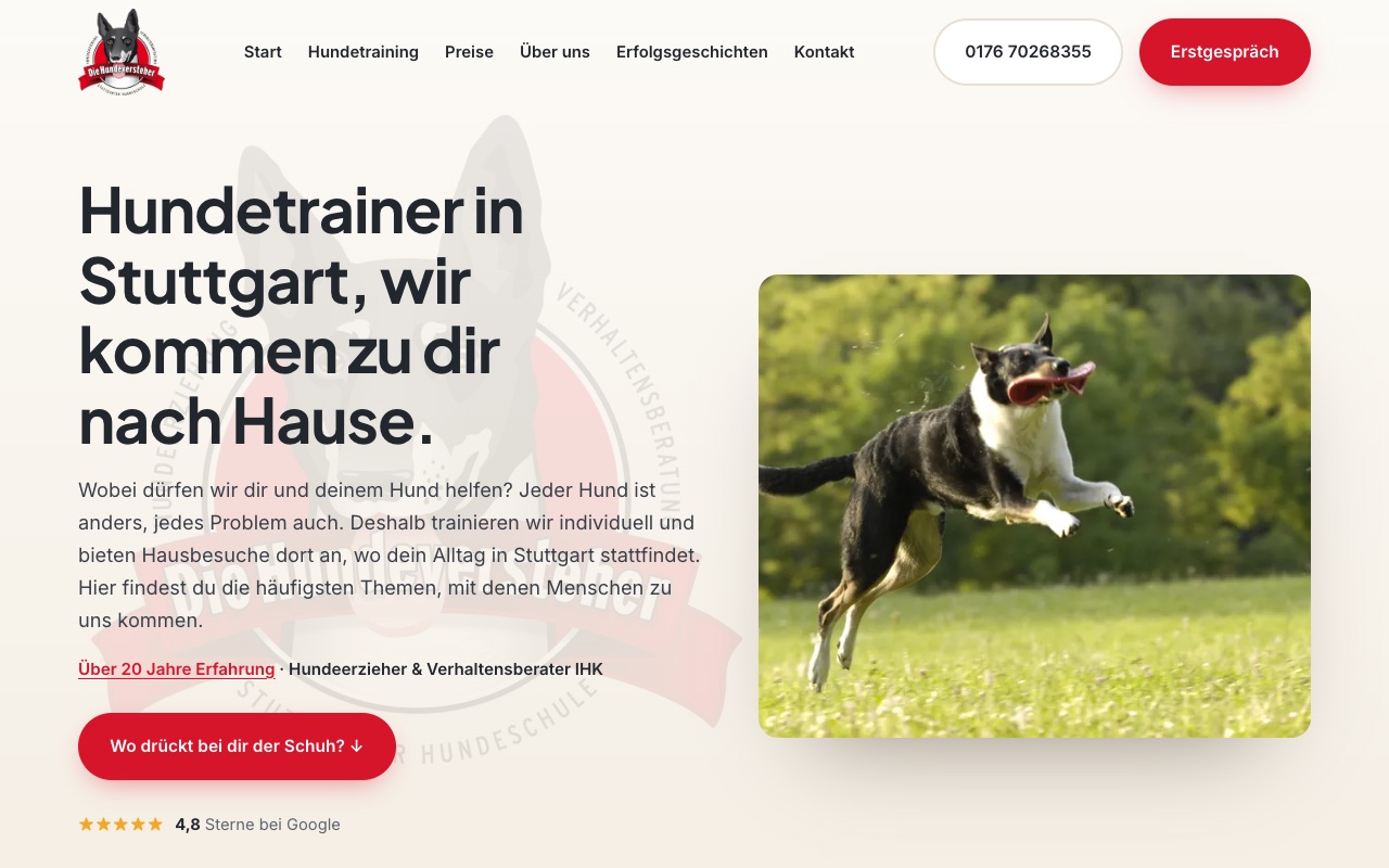 Webseite Die Hundeversteher Stuttgart, Desktop-Ansicht