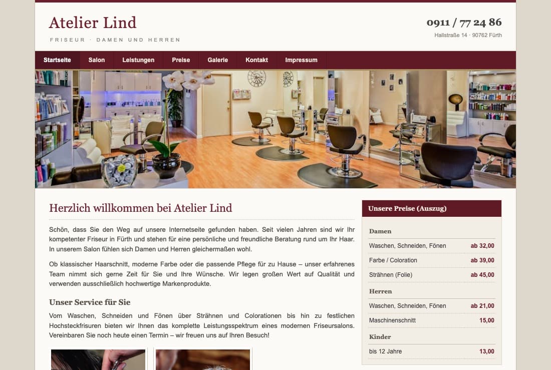 Frey II Team Salon, alte Website vorher
