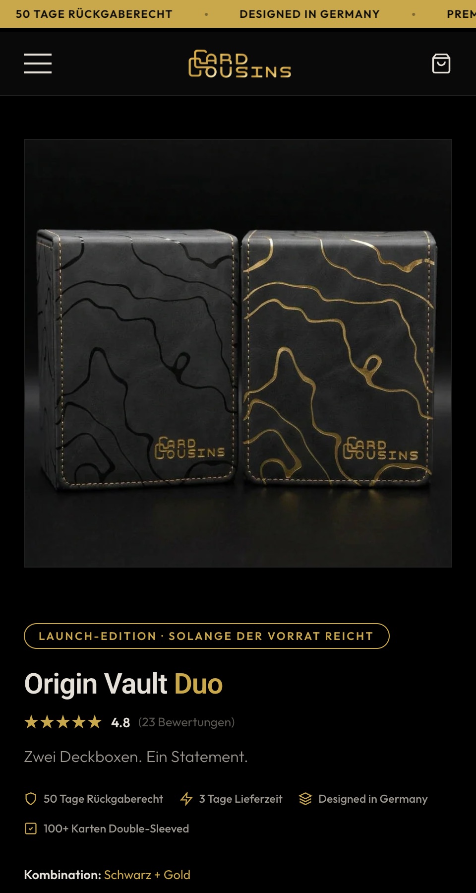 CardCousins Bundle-Seite Origin Vault Duo, Mobile-Ansicht