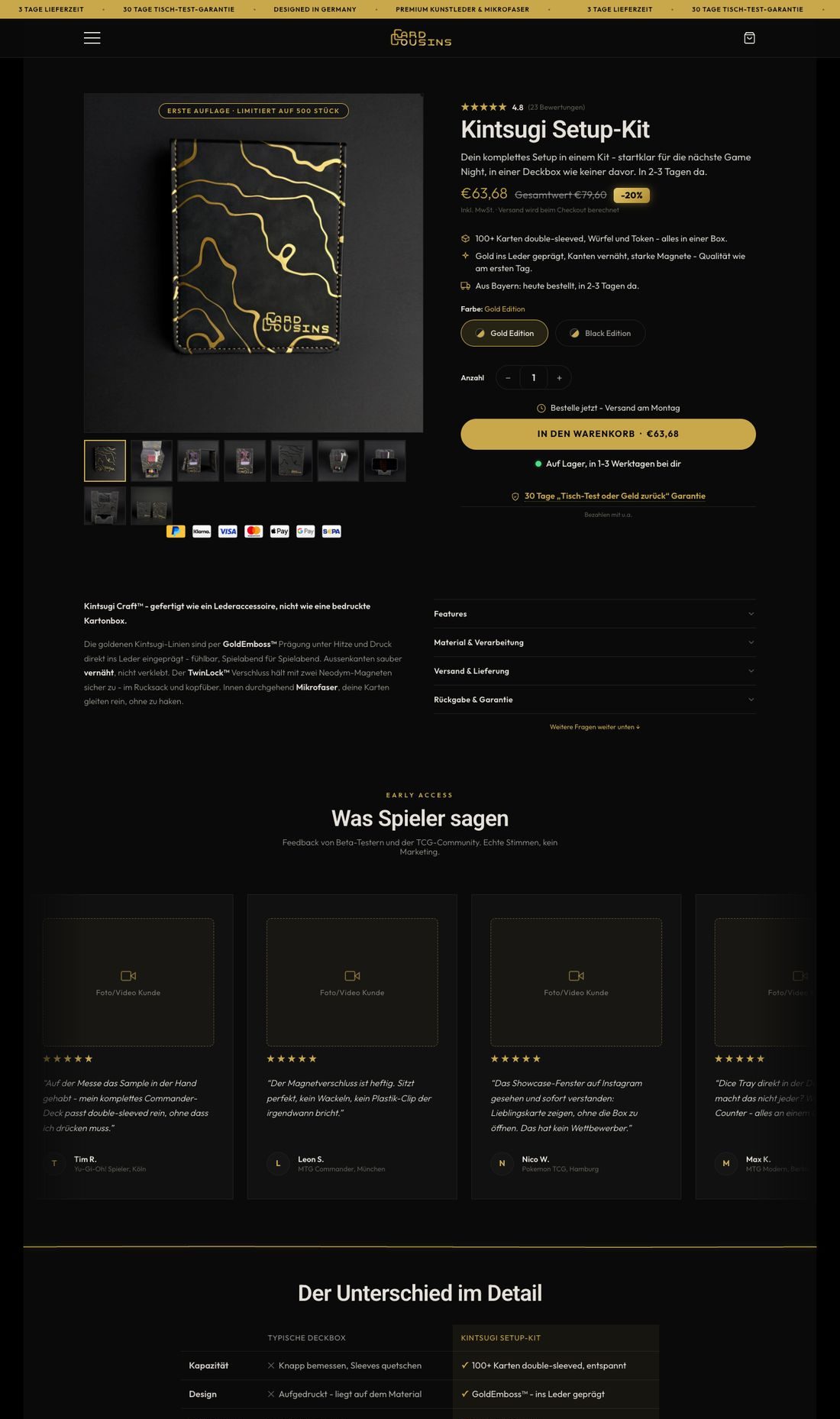 Die komplette CardCousins-Produktseite, Teil 1 von 3