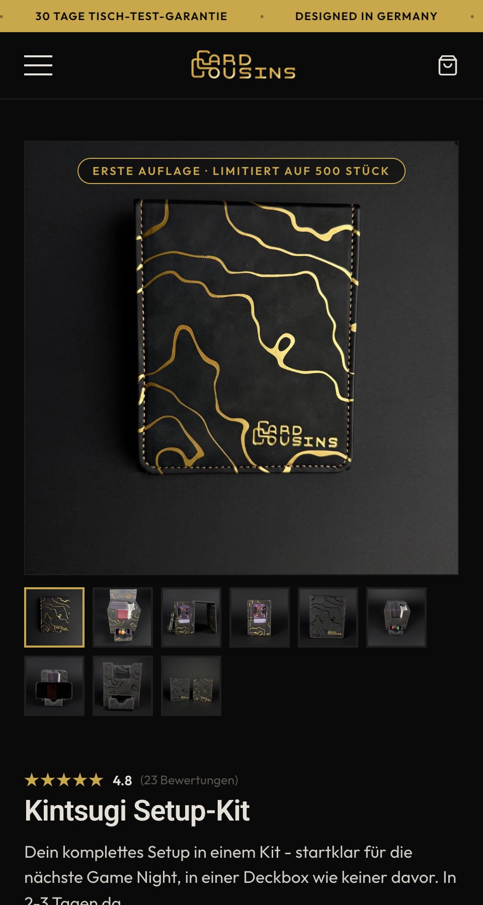 CardCousins Produktseite Kintsugi Setup-Kit, Mobile-Ansicht
