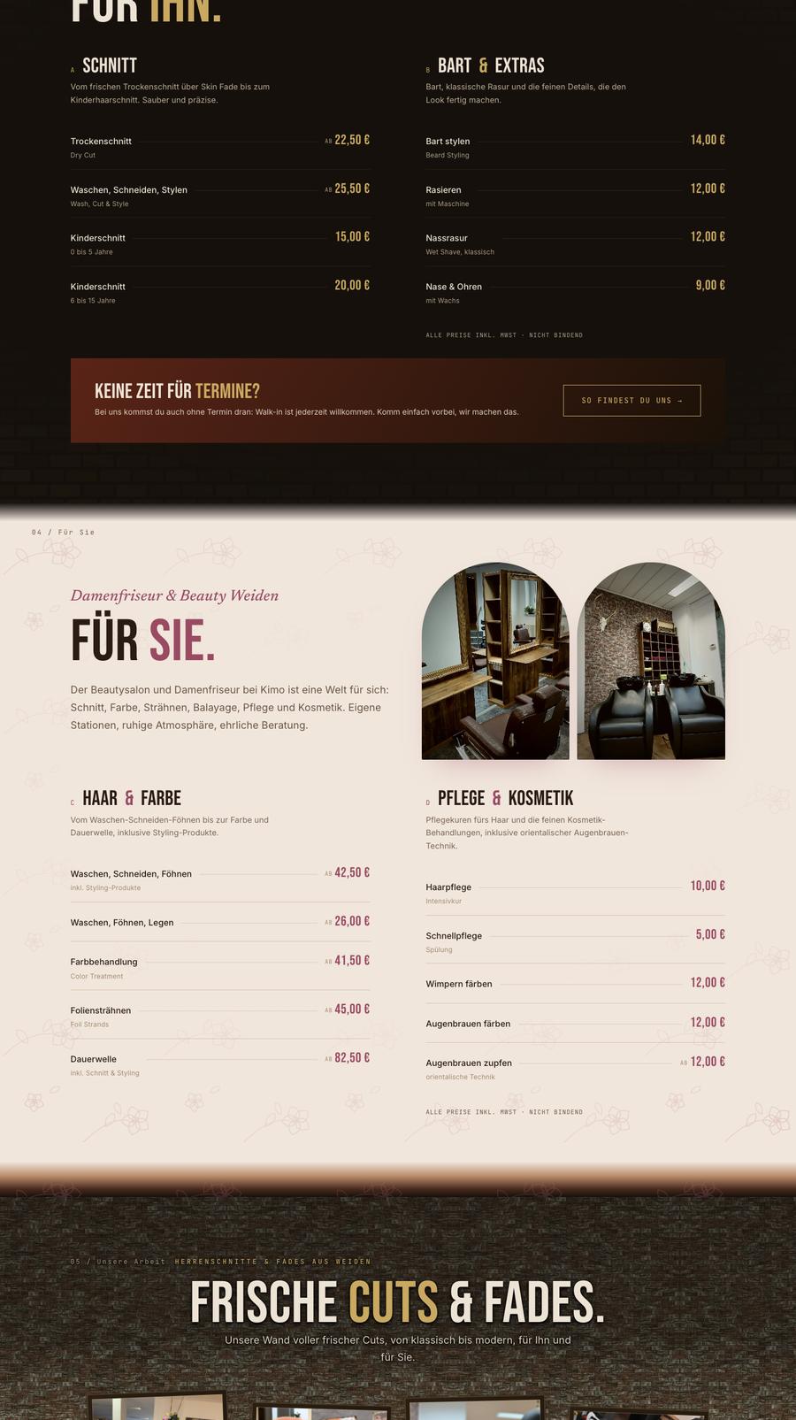 Website Barbershop Kimo, Teil 2