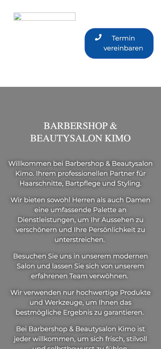 Barbershop und Beautysalon Kimo, alte Website auf dem Handy