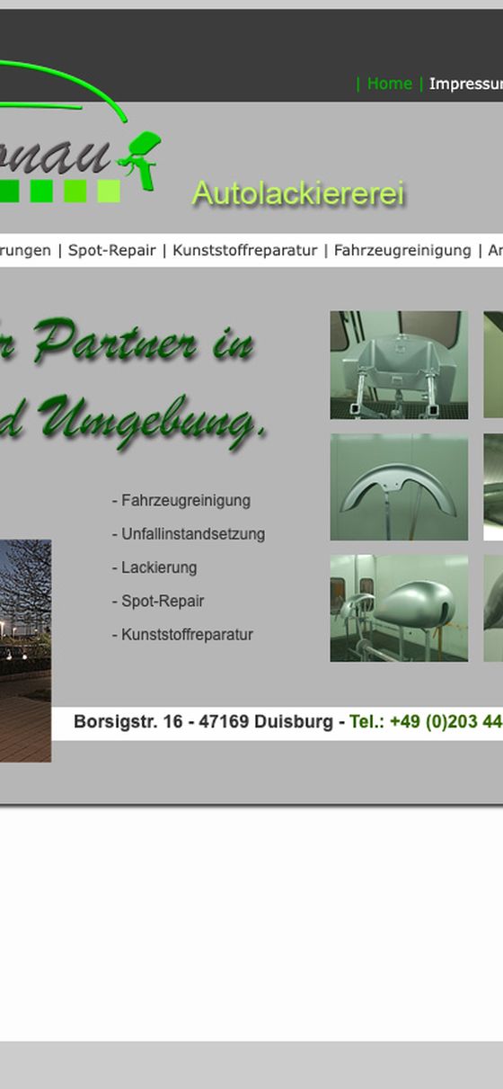 Autolackiererei M. Dhonau, alte Website auf dem Handy