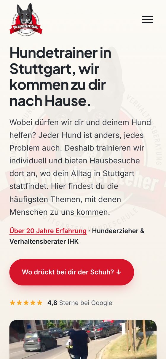 Die Hundeversteher, neue Website von Strivera auf dem Handy