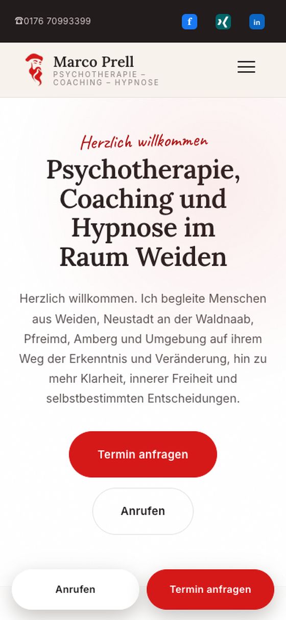 Marco Prell, neue Website von Strivera auf dem Handy