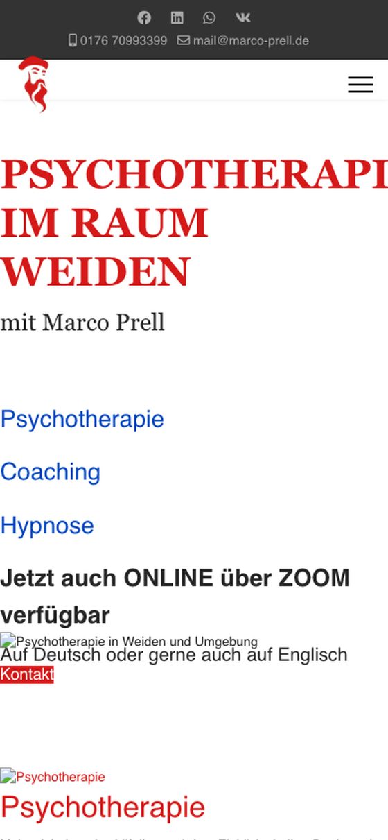 Marco Prell, alte Website auf dem Handy