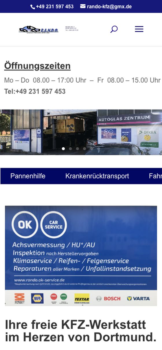 Rando Kfz GmbH, alte Website auf dem Handy