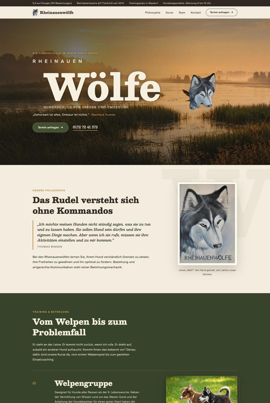 Website Hundeschule Rheinauenwölfe, Teil 1